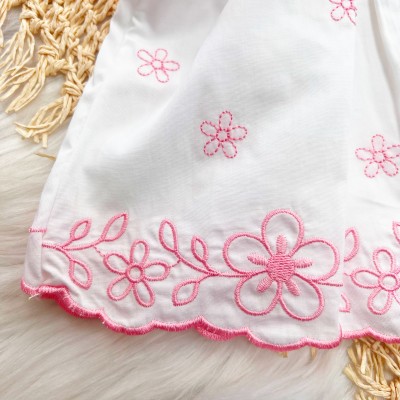 Conj. Batinha com Flores em Lese Bordado e Short - Off White e Rosa